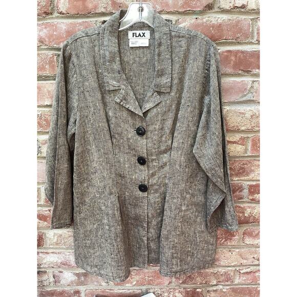 FLAX Oversized Button Down Linen Blazer Jacket Pockets‎ Lagenlook Size Medium - Picture 13 of 13